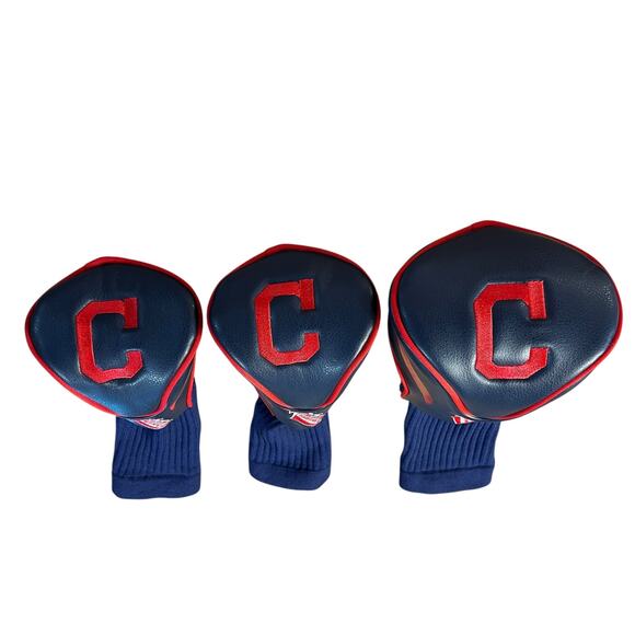 Cleveland Indians Golf Club Headcovers Set Driver 3 X Navy Red MLB Licensed - Picture 5 of 5